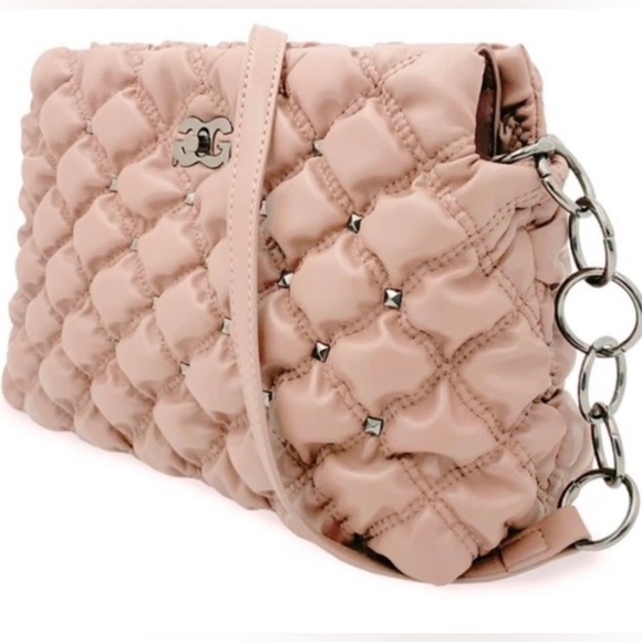 NWTโ Gilda Paris Pink Blush Soft Quilted Studded Chain Strap Handbag Purse - Picture 3 of 9